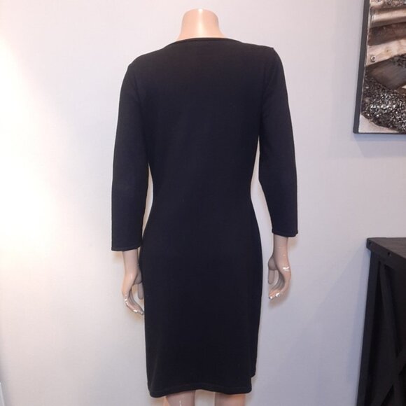 Chaps Plaid Sweater Dress Black 3/4 Sleeve Sheath Winter Stretch Womens Large - Picture 6 of 11